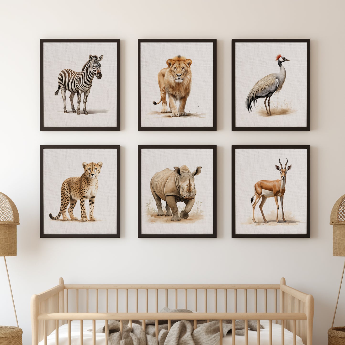 Set of 6 Safari Nursery Wall Decor on Canvas, Unframed Wall Art