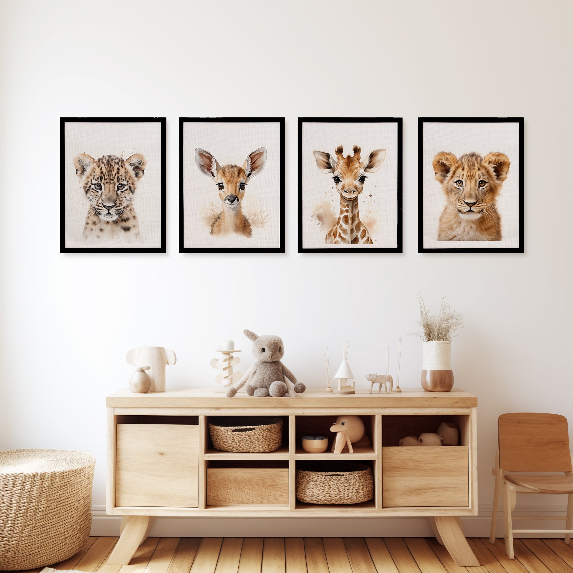 Set of 4 Baby Animals Safari Nursery Wall Decor on Canvas Unframed Wall Art