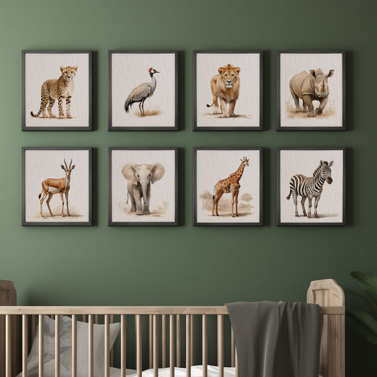 Set of 8 Safari Nursery Wall Decor  on Canvas, Unframed Wall Art