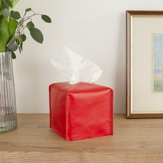 Red Leather Square Tissue Box Cover, Nursery Decor