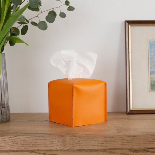 Orange Leather Square Tissue Box Cover, Nursery Decor