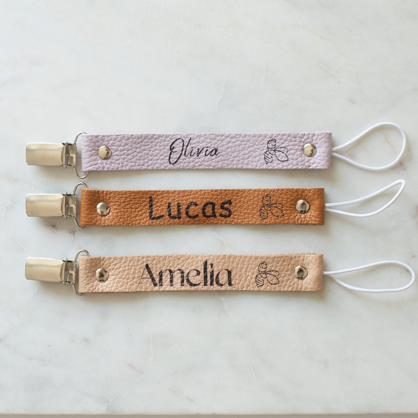 Pacifier clips with baby's name